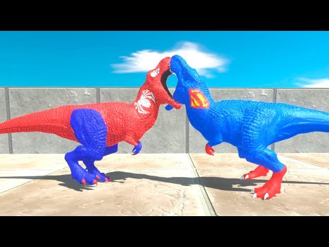 SPIDER MAN VS SUPERMAN T REX DEATH RUN - Animal Revolt Battle Simulator