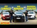 Tata Harrier vs Mahindra XUV700 vs Jeep Compass - Best diesel auto SUV? | Comparison | Autocar India