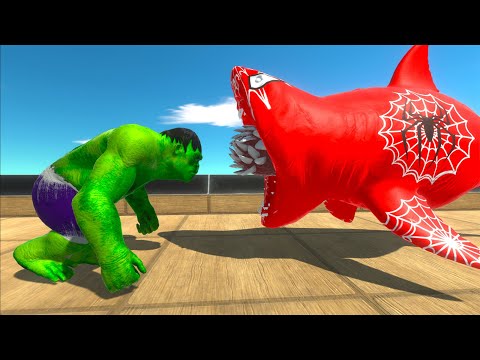 HULK GORO vs SPIDERMAN MEGALODON DEATH RUN - Animal Revolt Battle Simulator