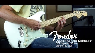 Video thumbnail for Fender Deluxe Roadhouse Stratocaster MN Olympic White elektromos gitár by HangszerPláza