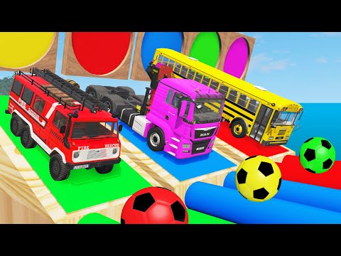 Funny Cars vs Bollards Trap with Portal Trap - Cars vs Deep Water - BeamNG Drive