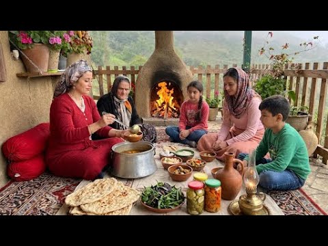 IRAN Noodles Soup Over Wood Fire & Baking Bread | Mountain Village Life
