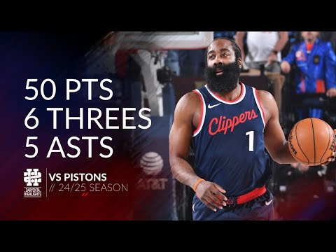 James Harden 50 pts 6 threes 5 asts vs Pistons 24/25 season