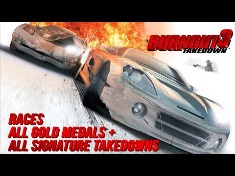 Burnout 3: Takedown – All Races 100% Gold + All Signature Takedowns (No Commentary)