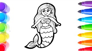Mermaid Drawing step by step for kids | Coloring & Painting | Kids Drawing | Kids video #Mermaid,