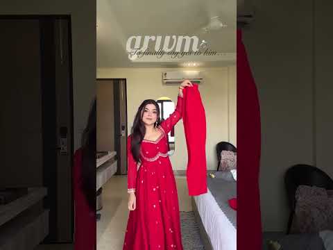 Red Faux Georgette Thread & Sequin Embroidered Anarkali Set with Pant and Dupatta