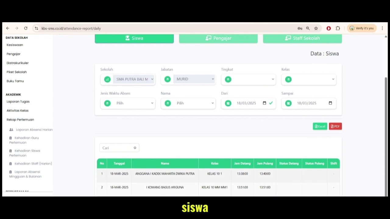 Fitur Laporan Absensi Harian
