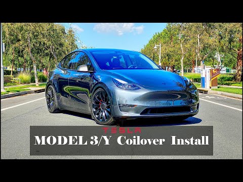 Tesla Model 3 and Model Y Coilover Install DIY. #modelyperformance #teslamodely #tesla