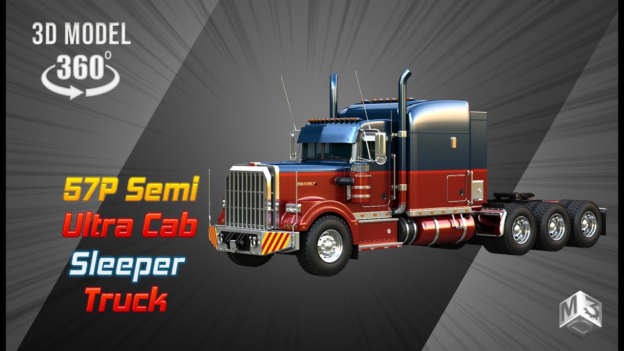 57P Semi Truck - Ultra Cab Sleeper Truck - Tri Axle 3D Model