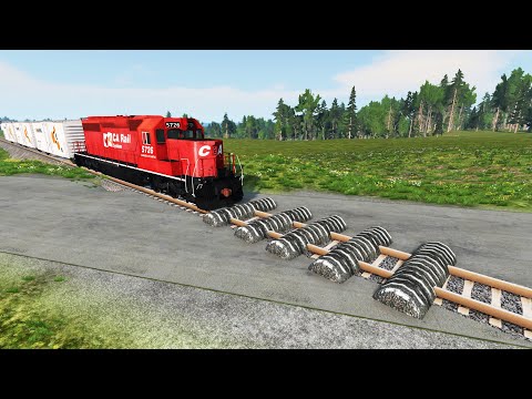 Trains vs Massive Speed Bumps #1 - BeamNG Drive