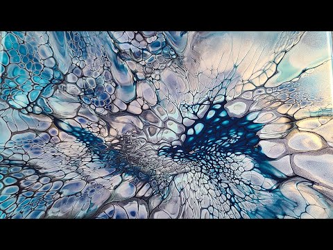 71. Silver, Prussian Blue, Paynes Grey SheleeArt Bloom Technique - Acrylic Pour - Fluid Art