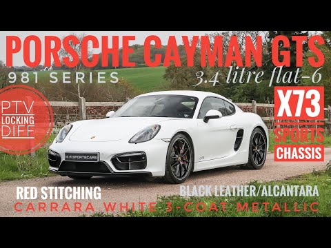 Porsche 981 Cayman GTS Carrara White Pearl with X73 Sport Chassis -20mm and PTV System For Sale UK
