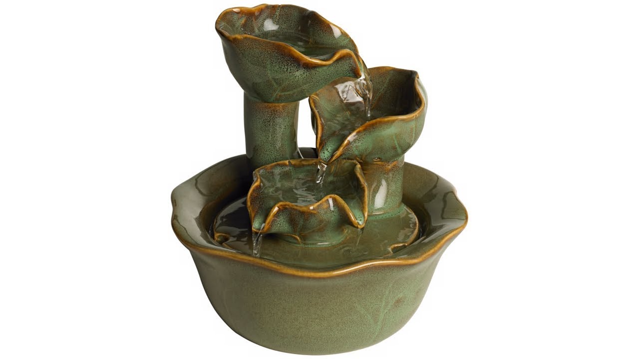 Video 1 Organic Water Lily Ceramic Tabletop Fountain
