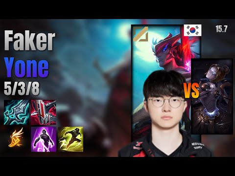 Faker Mid Yone vs Orianna lol KR solo rank Full Game 15.7 | 페이커 요네 vs 오리아나