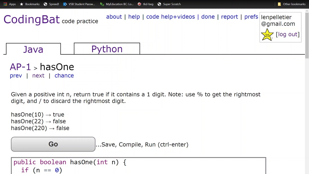 hasOne AP-1 CodingBat question