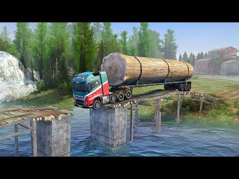 Amazing Moment a Logging Truck Crosses a Broken Bridge - Spintires Mudrunner 2018