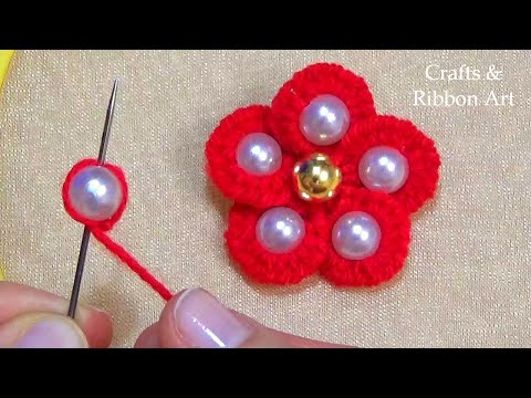 Super Easy Woolen Flower Making Ideas - Hand Embroidery Amazing Trick - No Crochet Yarn Flowers