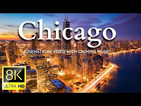 Chicago from the sky , relaxing music cinematic background 8K Video