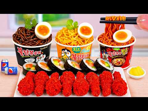 Mini Lotteria Store 🍜 How to Make Buldak Noodles and Lotteria Chicken Thigh 🍗 Tina Mini Cooking