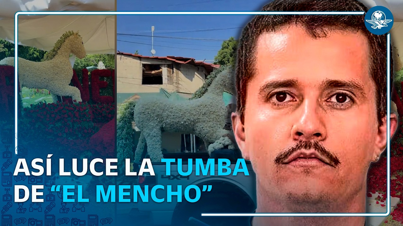 Tumba de “El Mencho” es decorada con enorme caballo de flores