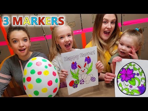 3 MARKER CHALLENGE (Girls Easter Edition) REAL GIANT EASTER EGG and Bunny Rabbit!!! Video