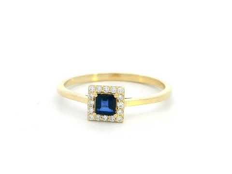 18K Gold Sapphire and Diamond Halo Ring – 0.25 Carat Sapphire & 0.07 Carat Diamonds
