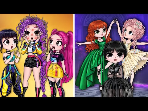 K-Pop Demon Hunters become Wednesday 2 Clothes Switch up and Skincare asmr  | DIY Paper Dolls