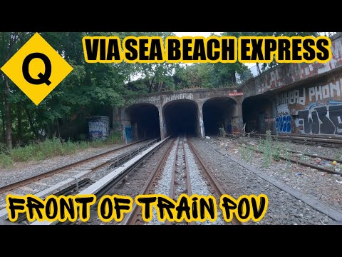 Front of Train Ride On an R46 (Q) Via Sea Beach Express to Coney Island From 96th Street