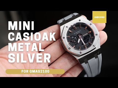 Mini CasiOak GMAS2100 Silver Metal Bezel Fluorine Grey Rubber Watch Strap Length for Casio G-Shock GMAS2100