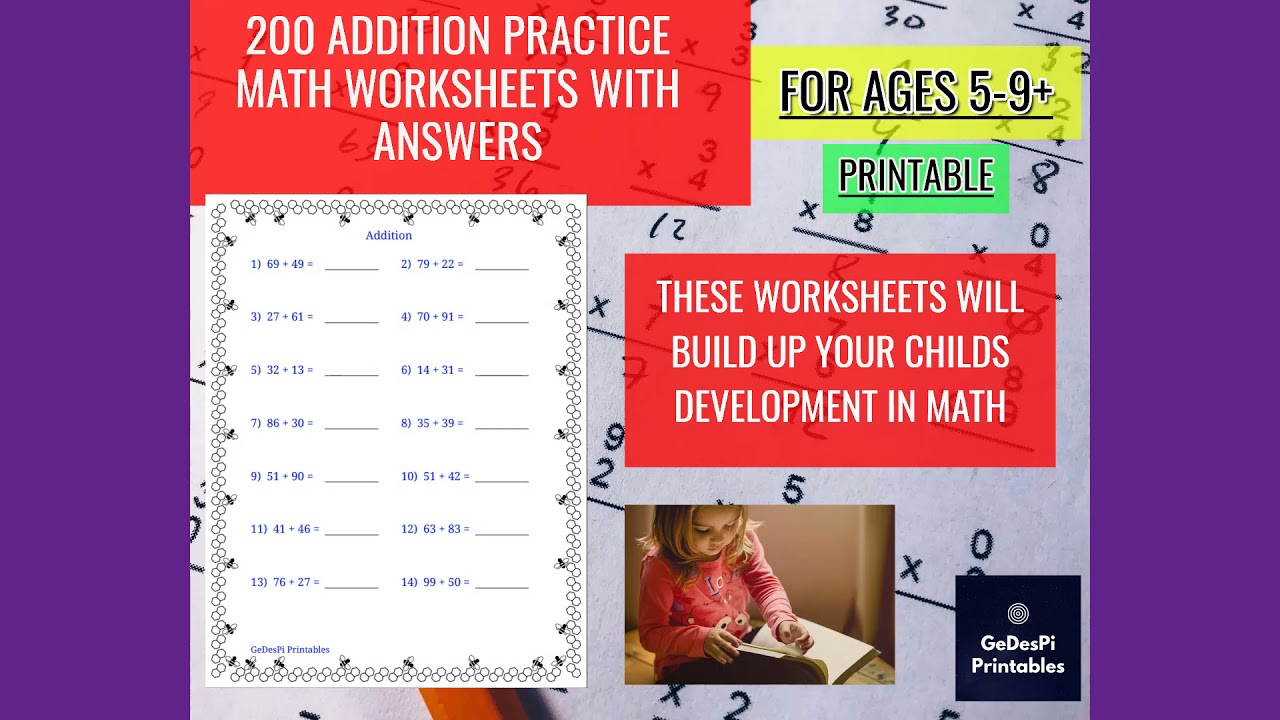 Math Addition 20 Printable Practice Worksheets