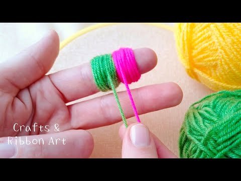 Superb Woolen Flower Making Trick with Finger - Hand Embroidery Amazing Flower - DIY Woolen Flowers