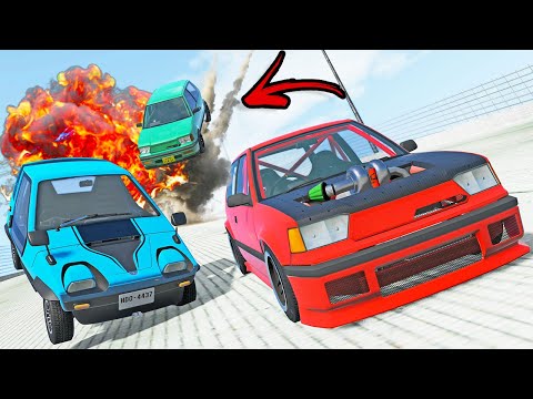 INSANE Multiplayer Downhill Destruction & Long Jumps! Tiny Car Demo Derby! - BeamNG Multiplayer