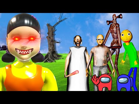 Squid game with Granny, Siren Head, huggy wuggy, Among us, Baldi and | Kidsofunia | Funny animation