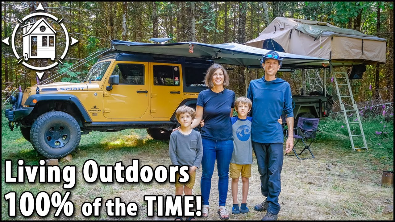 Family lives full time in a JEEP overlander w/ lux camp gear