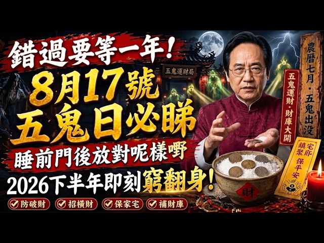 倪海廈：👻 8月17號「7月初五」五鬼日必看！睡前在門後放對這一物，五鬼不搬你的財💸，反過來替你把錢搬進門！2026下半年由窮翻身！#易經#開運#招財#補財庫#黃帝內經#鬼月#7月初五#七娘媽生#風水