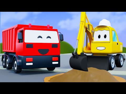 Excavator, Dump Truck Clears Sand Spill Blocking Traffic on Busy Road | Excavator Construction 3D