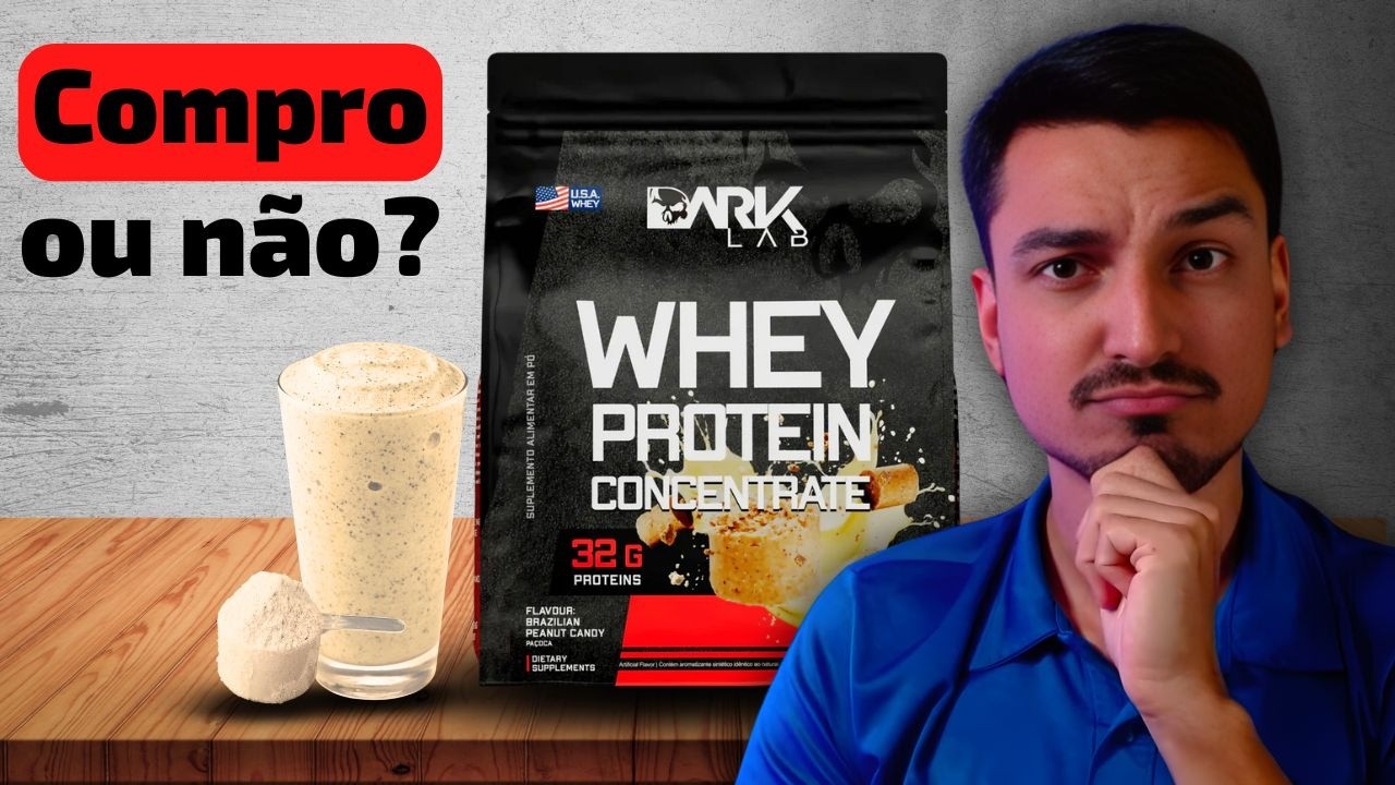Miniatura da avaliação em vídeo de Whey Protein Concentrado 1kg Dark Lab Sabor Paçoca Preto