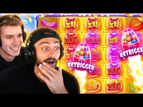 TWO RETRIGGERS IN ONE HUGE SUGAR RUSH BONUS?!