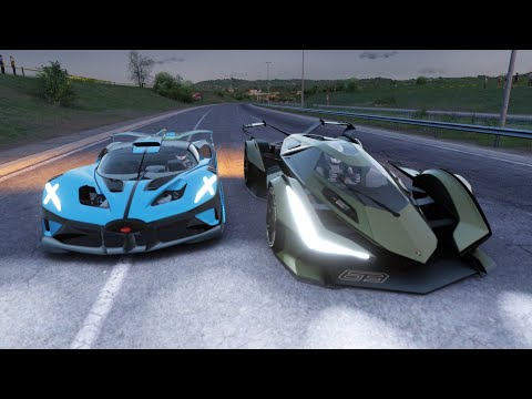 Lamborghini V12 Vision GT vs Bugatti Bolide at Miseluk