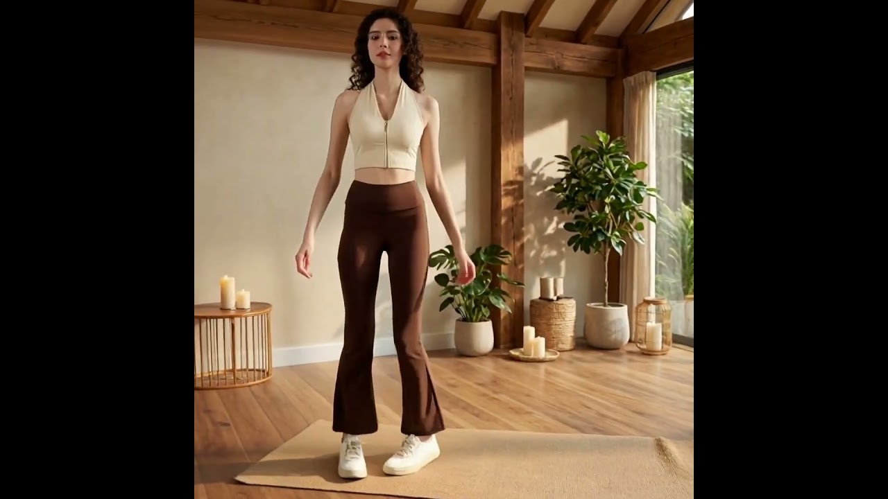 Bộ tập beYoga SET6129 - Áo Cổ yếm Khóa kéo & Quần loe Tôn dáng