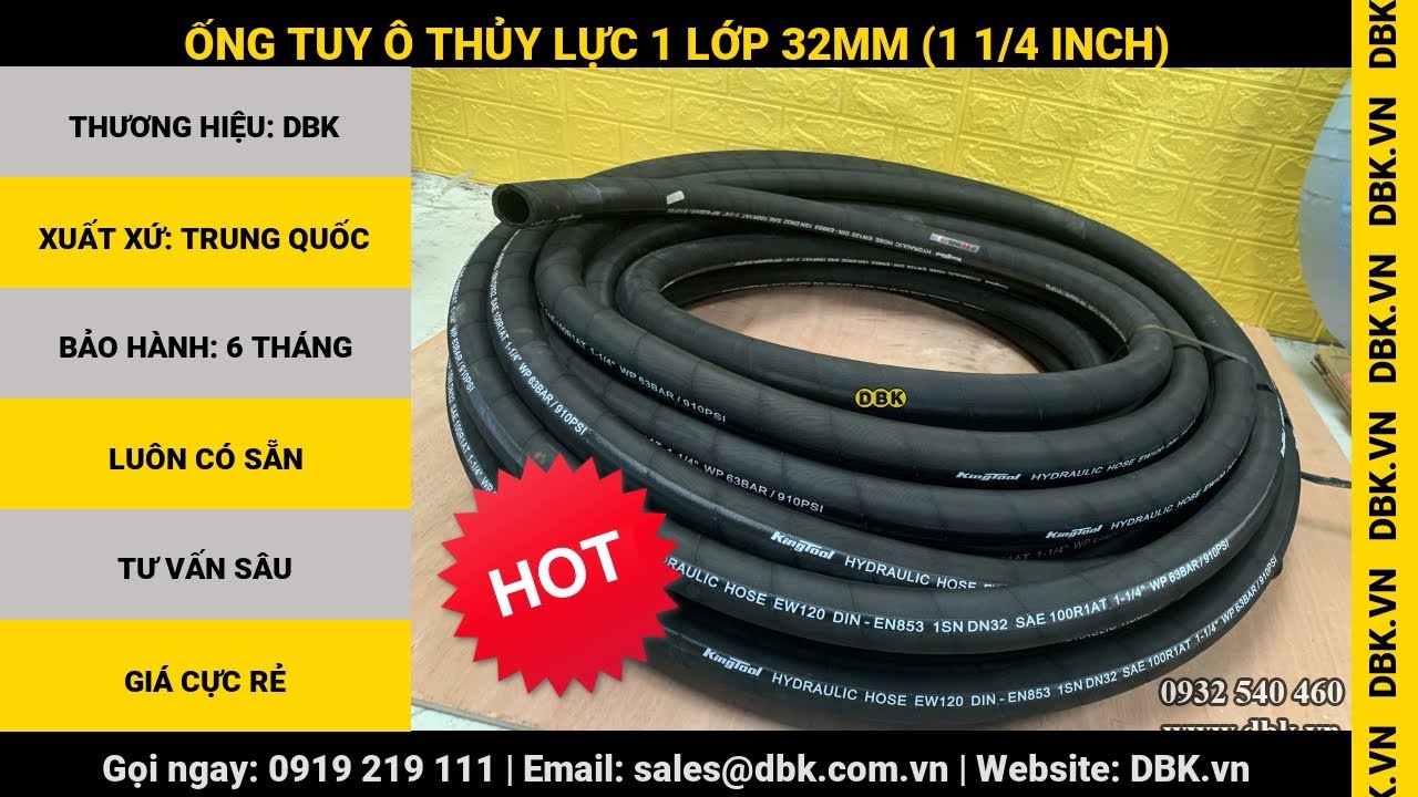 Video Ống tuy ô thủy lực 1 lớp 32mm (1 1/4 inch) - Ống tuy ô thủy lực 1 lớp 32mm (1 1/4 inch)
