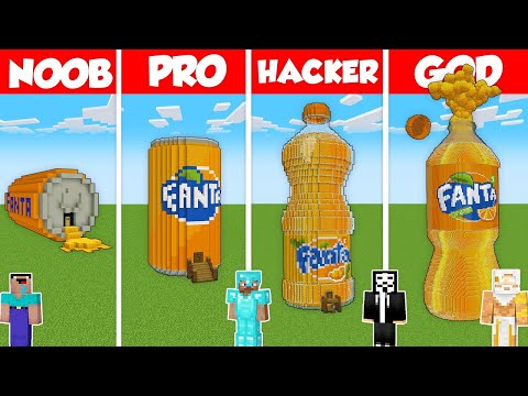 Noob Builder - Minecraft - FANTA SODA HOUSE BUILD CHALLENGE - Minecraft Battle: NOOB vs PRO vs HACKER vs GOD / Animation