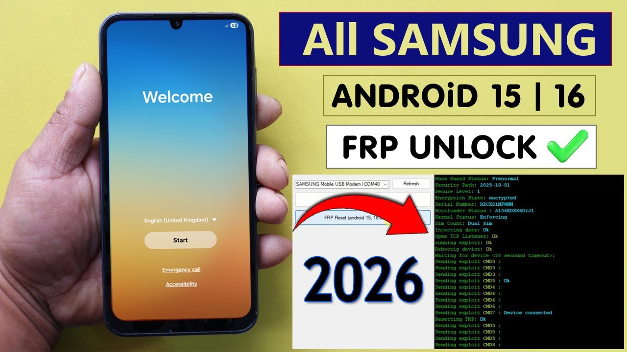 2026 ! All Samsung Android 15/16 One Click Frp Bypass/Reset Google A/c Lock - Without Test Point