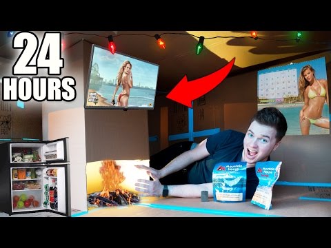 24 HOUR BOX FORT CHALLENGE!📦 Attacked By Raccoons, Fire & More!! (Box Fort Challenge) Video