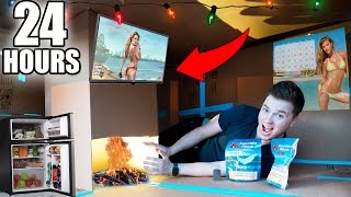 24 HOUR BOX FORT CHALLENGE!📦 Attacked By Raccoons, Fire &amp; More!! (Box Fort Challenge)
