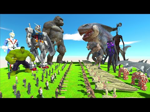 Modern War - Team King Kong + Hulk + Gundam RX78 + Zone Fighter VS Team Megalodon Rex + Werewolf