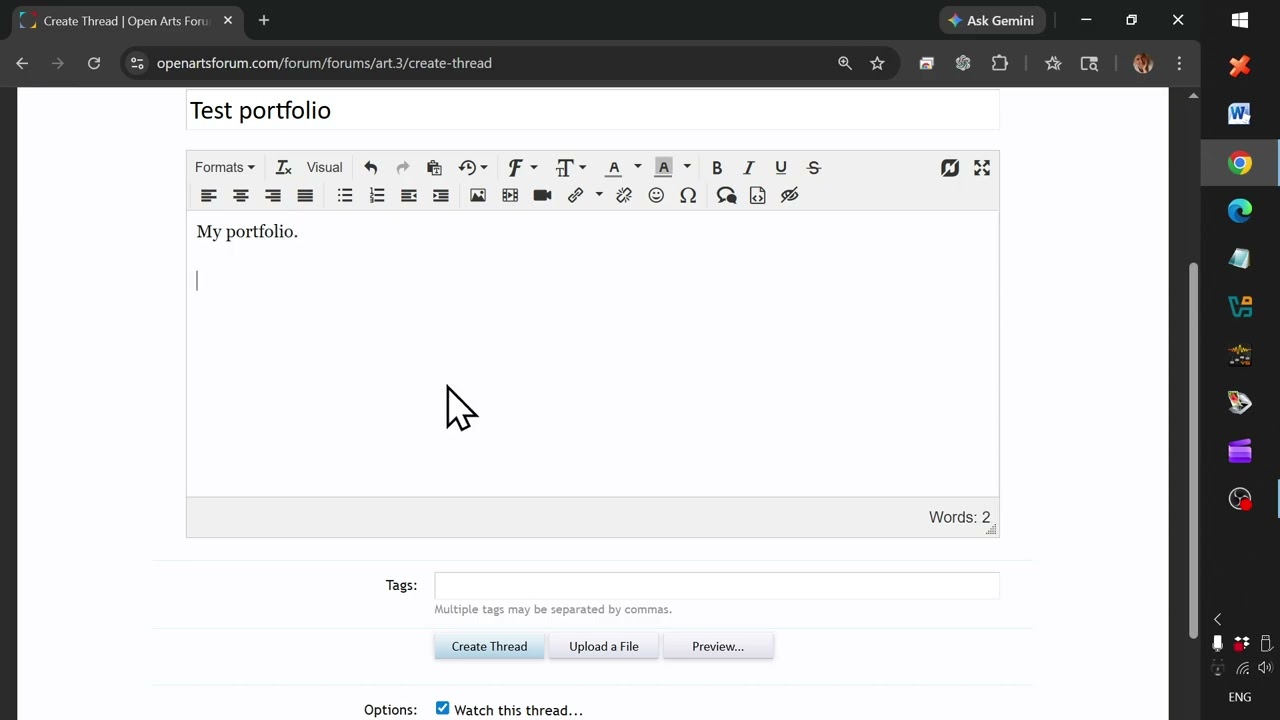 Inserting multiple images in a thread in Open Arts Forum