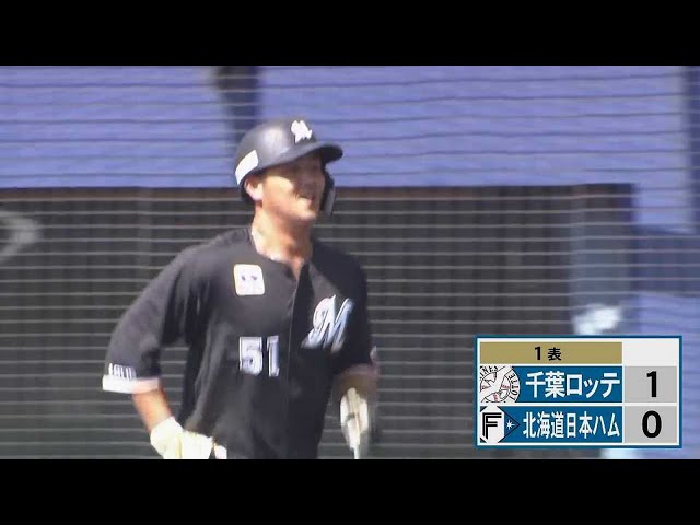 【練習試合】これで今年の対外試合5本目!! マリーンズ・山口航輝がレフトへ先制のソロホームラン!!  2023年2月23日 北海道日本ハムファイターズ 対 千葉ロッテマリーンズ
