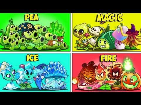PVZ 2 - 4 Team PEA x FIRE x ICE x MAGIC Battlez - Which Plant Team Will Win?