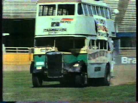 Bus jumps over motorcycles